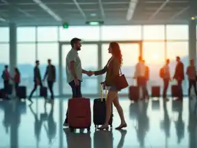 Happy travelers booking flight